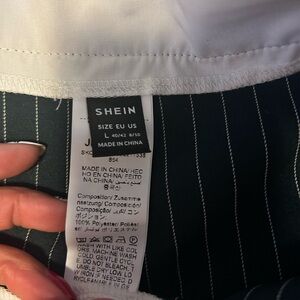 SHEIN Black Pinstripe Pantsuit Pants - Black with White Pinstripes